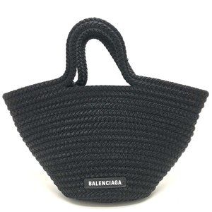 BALENCIAGA Black Lambskin Leather Tote Bag
